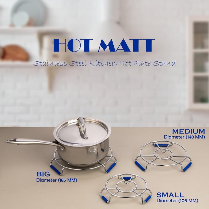 Puno Puno Stainless Steel Trivet Hot Pot Stand Set Heat Resistant Durable AntiSkid Hot Mat for Kitchen Countertop Dining Table Pack of 3 - Image 2