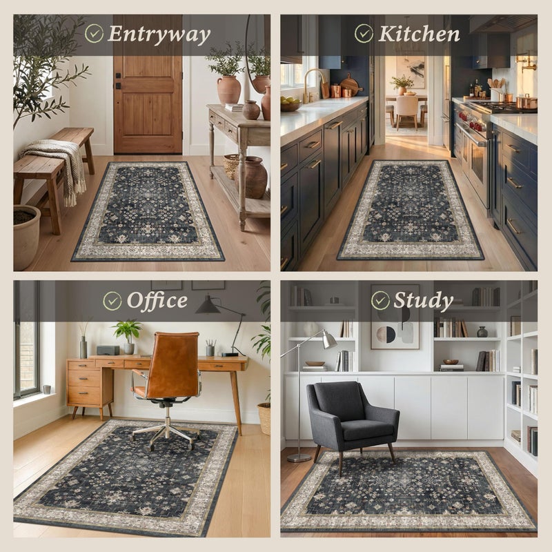 JTJ Black Office Chair Mat for Hardwood Floors, 36x48 Anti-Slip Under Desk Rug, Tile Floor Protector for Rolling Heavy Duty Office Chair, Easy to Clean, Ultra Soft Low Pile, Ashen Charcoal Floral Design - Image 4