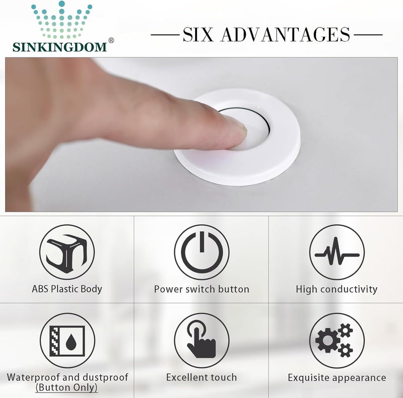 SINKINGDOM Garbage Disposal SinkTop Air Switch Kit with Long Button,White,Brass Made Cover - Image 3