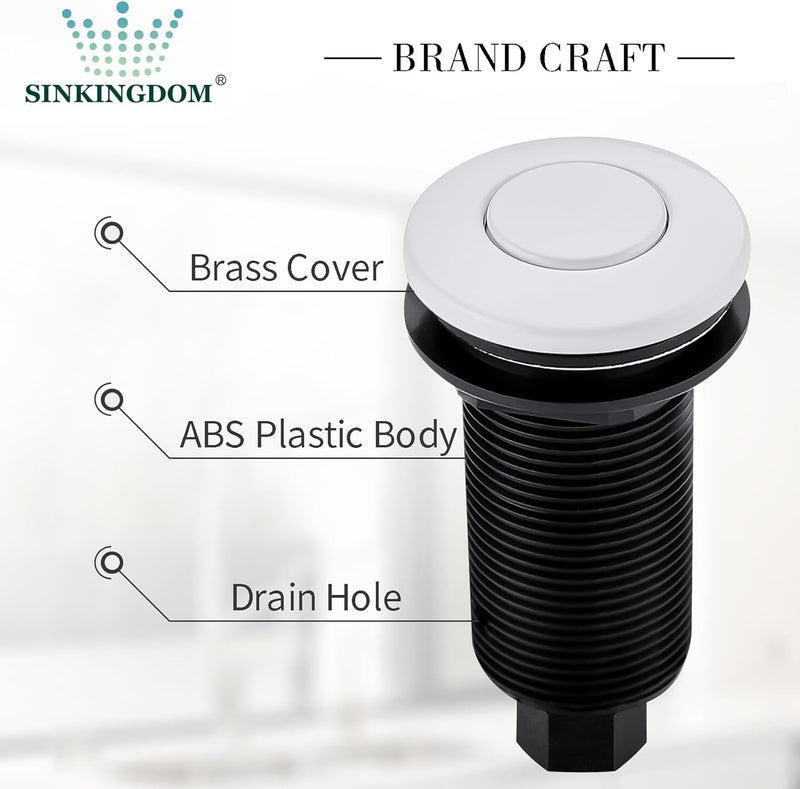 SINKINGDOM Garbage Disposal SinkTop Air Switch Kit with Long Button,White,Brass Made Cover - Image 2