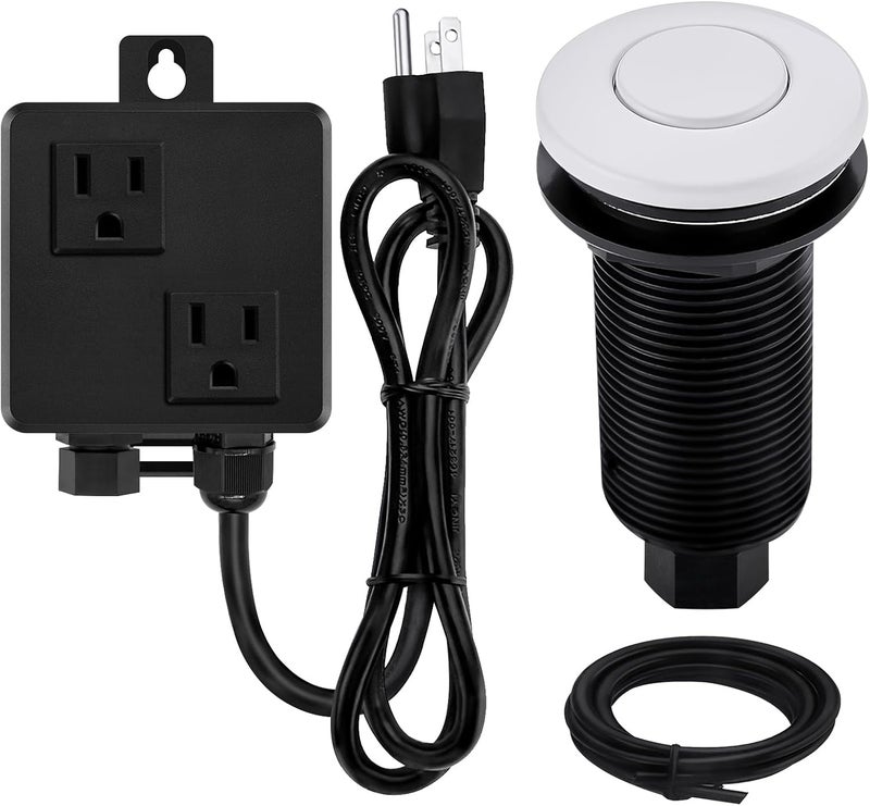 SINKINGDOM Garbage Disposal SinkTop Air Switch Kit with Long Button,White,Brass Made Cover - Image 1