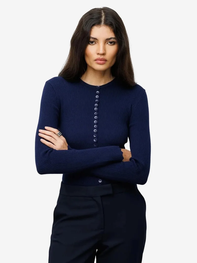 MixRay MIXRAY Ribbed Knit Buttoned Cardigan