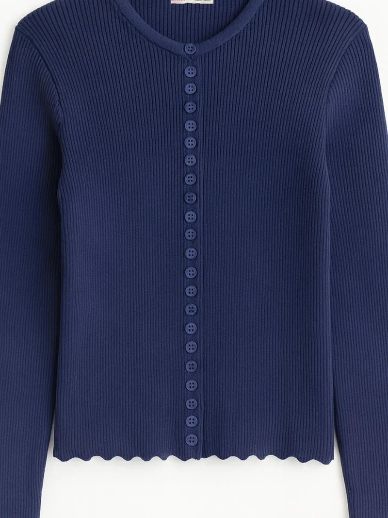 Mixray Navy Blue MIXRAY Ribbed Knit Buttoned Cardigan for Women | Best Price UAE