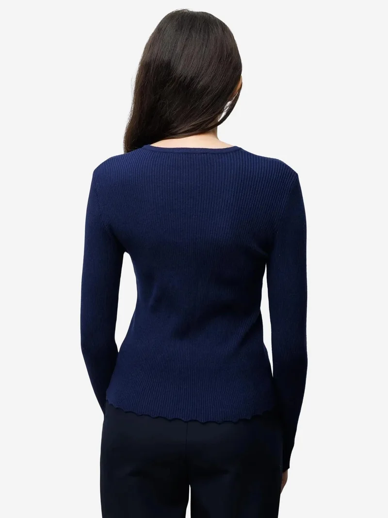 Mixray Navy Blue MIXRAY Ribbed Knit Buttoned Cardigan for Women | Best Price UAE