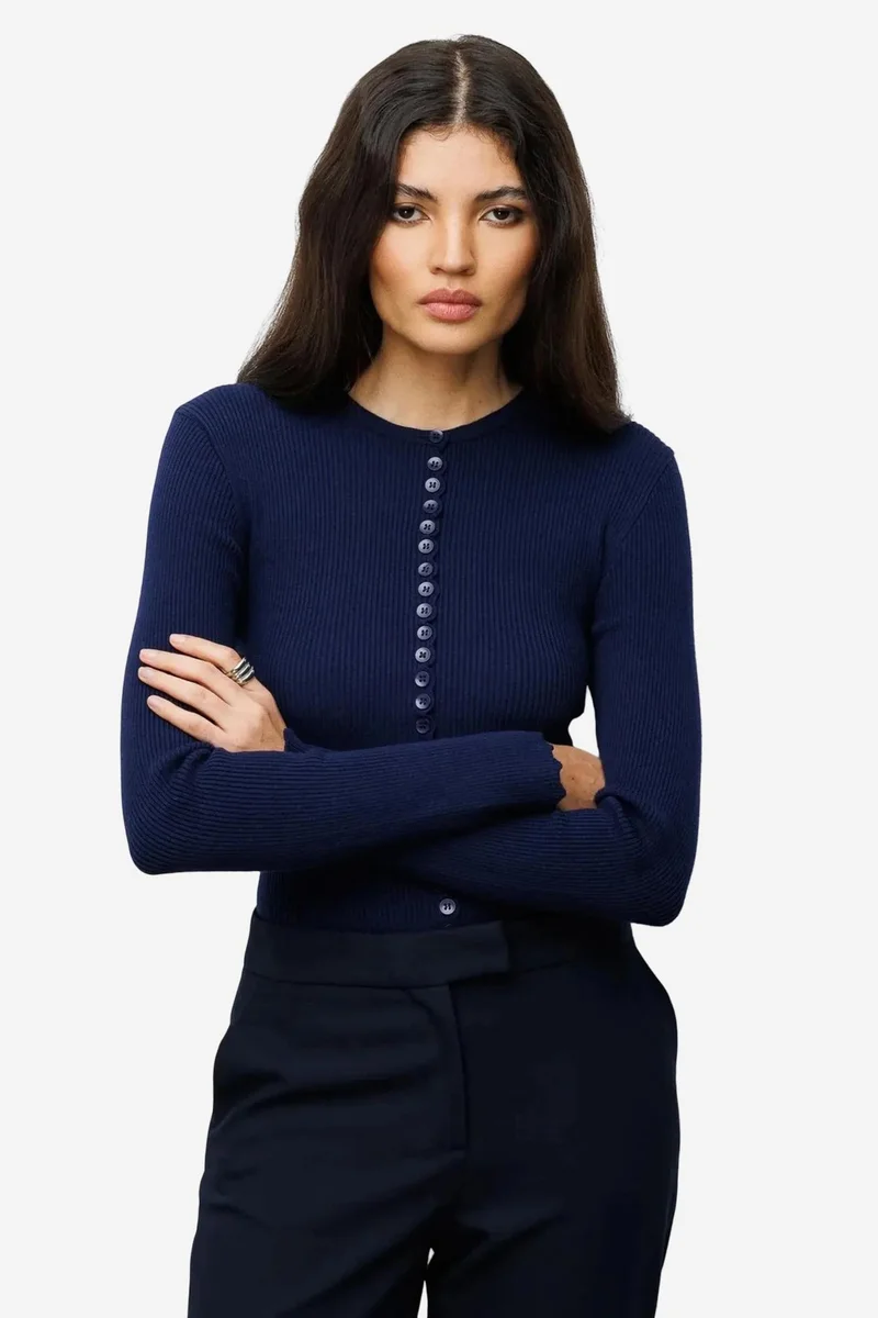 MIXRAY Ribbed Knit Buttoned Cardigan