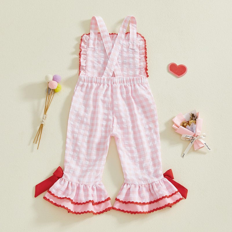YINGISFITM Toddler Baby Girl Valentiens Outfit Love Heart Romper Long Flared Jumpsuit Valentines Day Overalls 0-7 Years Old (Red- Heart, 4-5T) - Image 5