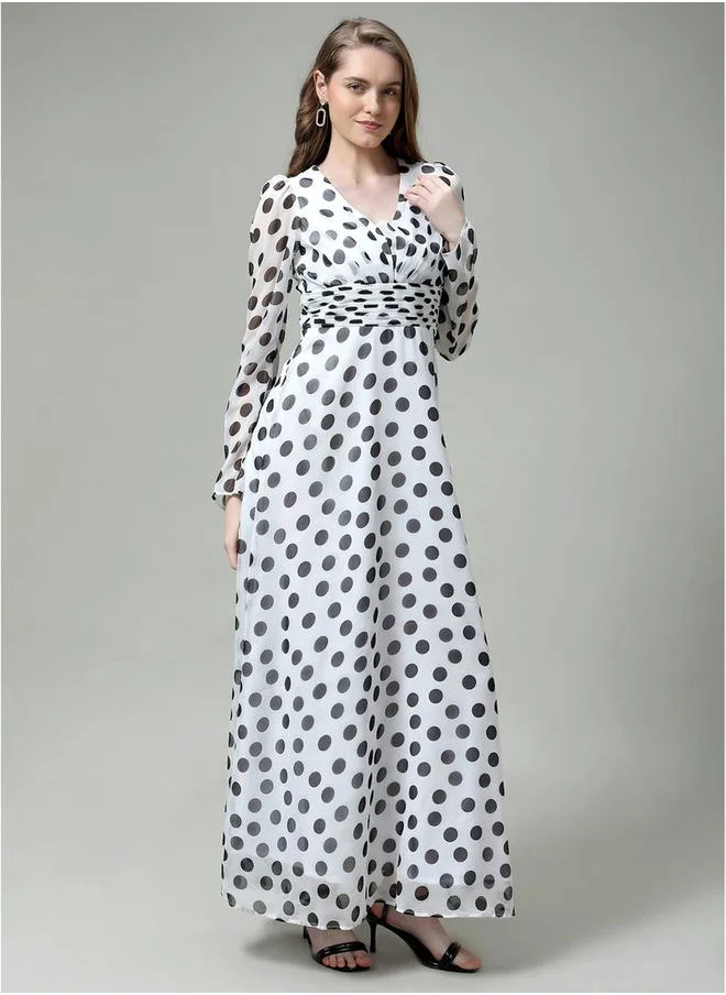 ميش Polka Dot Maxi Dress with Waist Pleat Detailing by Styli