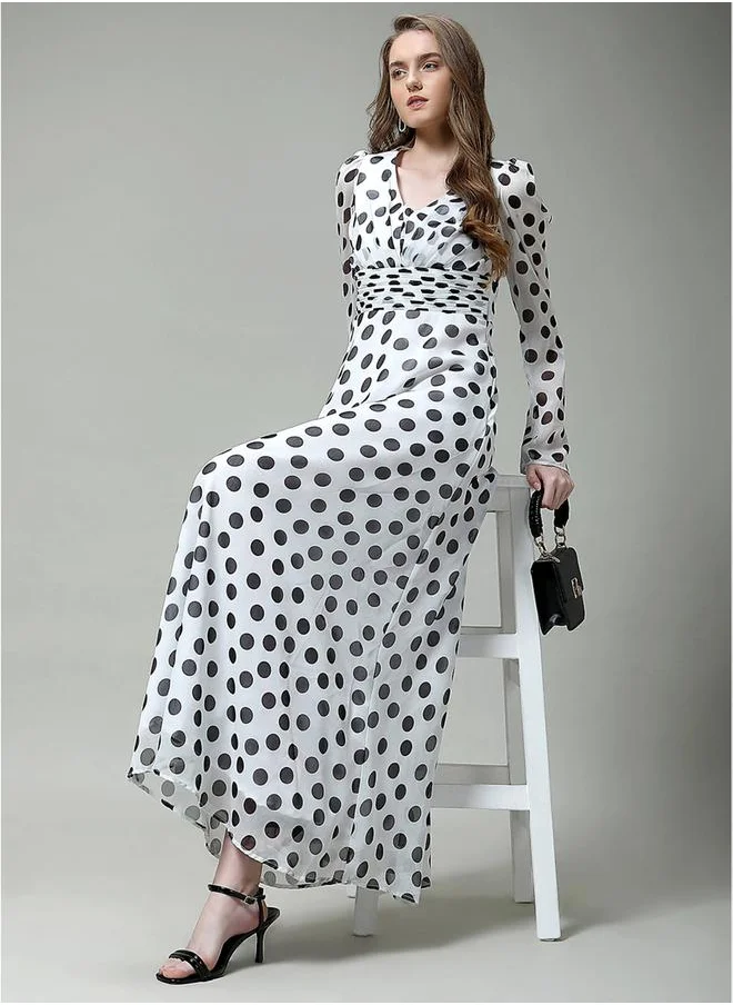 ميش Polka Dot Maxi Dress with Waist Pleat Detailing by Styli
