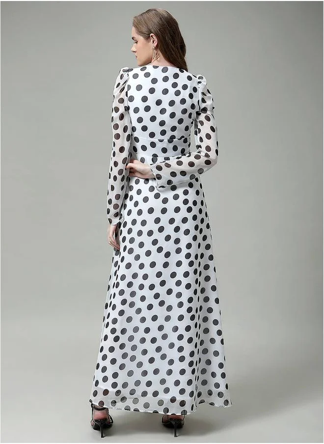 ميش Polka Dot Maxi Dress with Waist Pleat Detailing by Styli