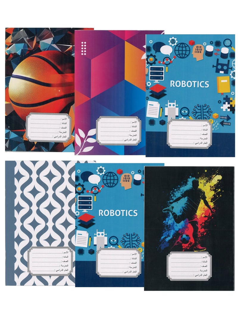 Sadaf دفتر ملاحظات بأربعة خطوط 6 قطع مع غلاف بلاستيكي بتصاميم متنوعة بحجم A5 60 ورقة - Image 1