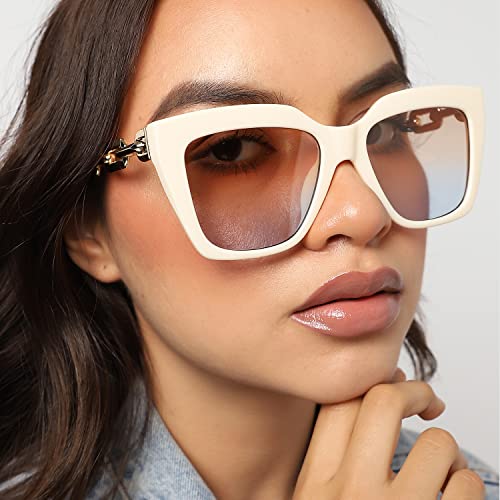 Haute Sauce White Frame Gold stem Cat eye Sunglasses For Women and Girls | Gradient Lens Cateye Sunglasses | Shades, Goggles, Glares, Glases, Frames, Chasma for Women | accessories for women - Image 3