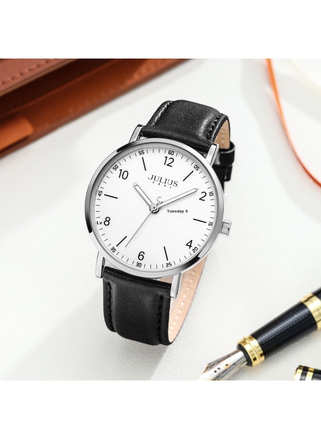 Julius Watch For Men, New Style, Suitable For Middle And High School Students, Exam Calendar Quartz Watch With Black Strap And White Dial Ja-1516ma - Image 1