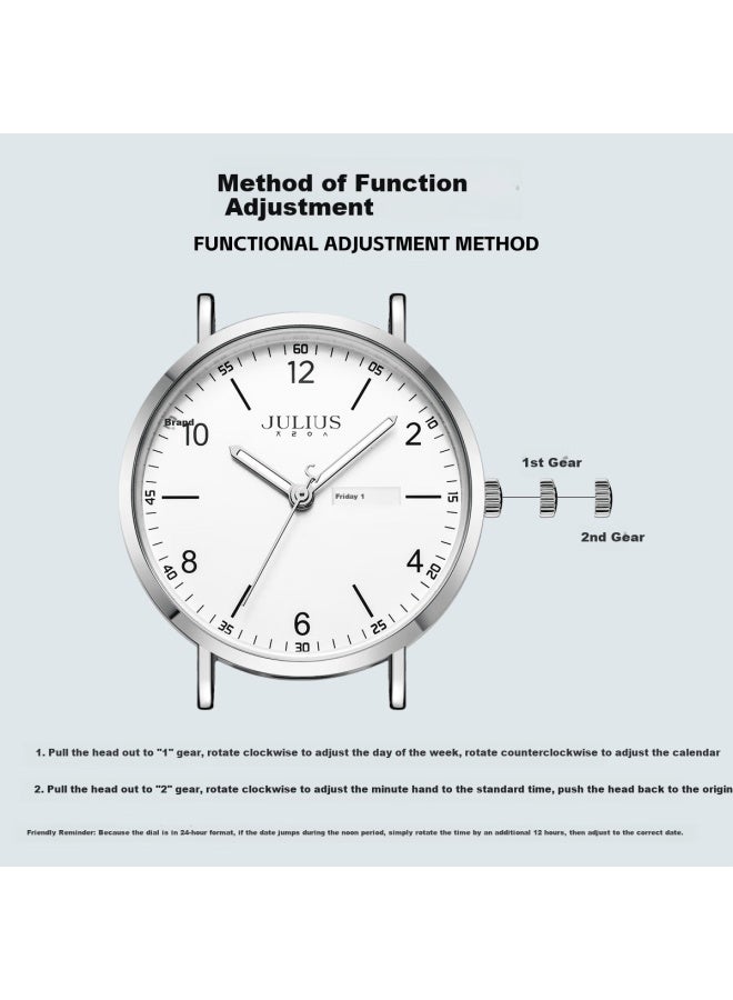 Julius Watch For Men, New Style, Suitable For Middle And High School Students, Exam Calendar Quartz Watch With Black Strap And White Dial Ja-1516ma - Image 3