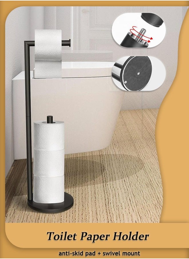 Generic Freestanding Bathroom Spare Toilet Paper Holder, Holds 3-4 Rolls of Toilet Paper, Rustproof Black Stainless Steel, Floor Standing  - Image 1