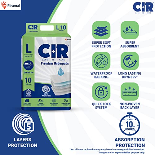 CIR Premium Underpads,Large (90X60Cm) I 10 Hrs Absorption Protection I 10 Units I Waterproof I Protects Surfaces from Incontinence I Super Soft Polymer X Pack of 2,Adult - Image 3
