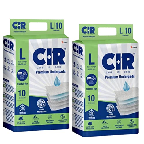 CIR Premium Underpads,Large (90X60Cm) I 10 Hrs Absorption Protection I 10 Units I Waterproof I Protects Surfaces from Incontinence I Super Soft Polymer X Pack of 2,Adult - Image 1