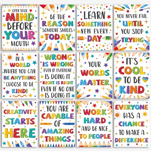 gisgfim 12pcs Classroom Motivational Poster Colorful Educational Poster Positive Quote Bulletin Board Inspirational Classroom Decorations for Elementary Middle High School Growth Mindset Wall Supplies - Image 1