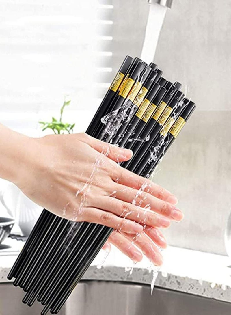 Y&D 10 Pairs Reusable Chopsticks Dishwasher Safe, Fiberglass Chop Sticks Multipack Metal Japanese Korean for Food, BPA-Free, Gift, Smooth Touch, Black and Gold  - Image 1