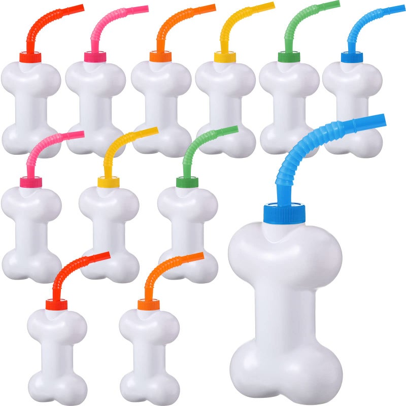 Eaasty 12 Pcs Dog Bone Cups with Straws and Lids 10oz Plastic Reusable Dog Bone Shaped Puppy Cups Set for Kids Birthday Party Gifts - Image 3