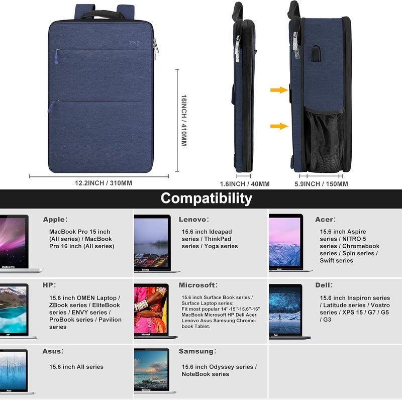 ZINZ Slim & Expandable Laptop Backpack 15 15.6 16 Inch Case, Water Resistant Travel Backpack Compatible with MacBook Pro/Neo 16" 15", Dell XPS 15 16 and Most 15" 15.6" 16" Notebooks - Image 2