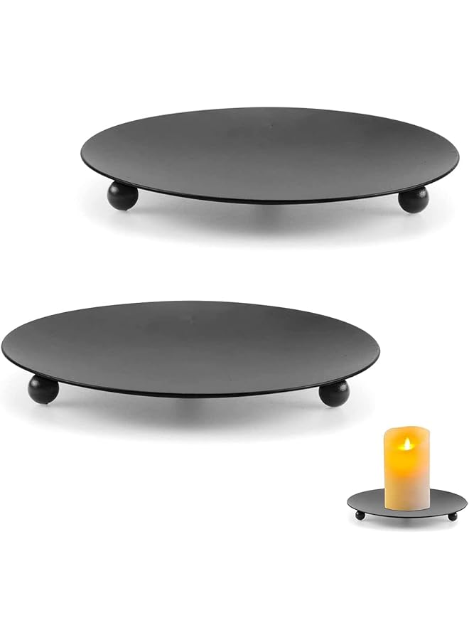 The Bros Iron Plate Candle Holder, 2pcs Tea Light Candles Holders Candelabras Modern Black Decorative Candle Tray for Wax Pillars Votive Candles Ball Candles Jar Candles, 10cm/4inches - Image 1