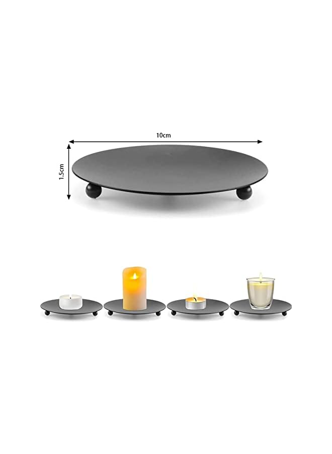 The Bros Iron Plate Candle Holder, 2pcs Tea Light Candles Holders Candelabras Modern Black Decorative Candle Tray for Wax Pillars Votive Candles Ball Candles Jar Candles, 10cm/4inches - Image 2