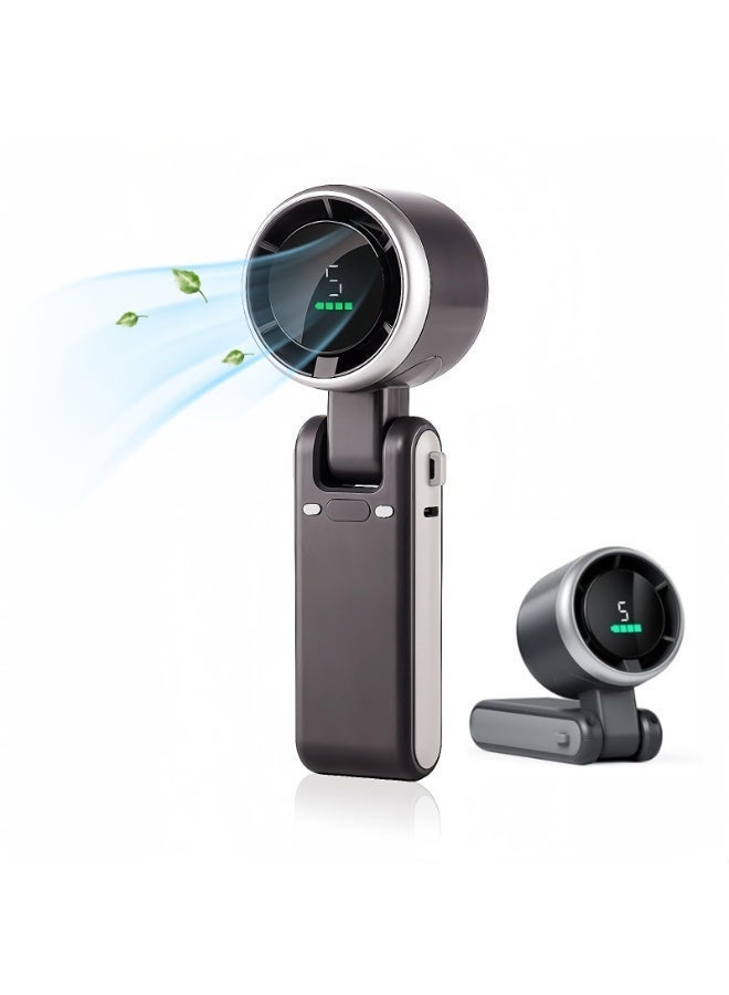 Portable Handheld Turbo Fan | 5-Speed Foldable USB Rechargeable Mini Fan | 1800mAh Battery Operated Personal Pocket Fan for Travel, Outdoor, Home & Office | - Image 2