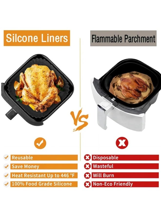 EHOME Silicone Liners Square for Air Fryer,  Non-stick Food-grade Reusable Basket Silicone Pot Baking Tray Airfryer Accessories, Top Size 8 inches, Bottom Size 7 inches(Black) - Image 3