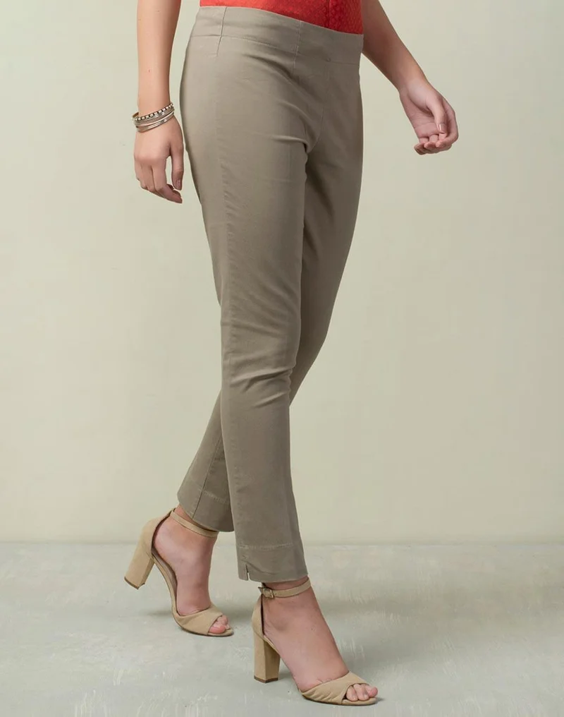 Fabindia Stone Cotton Full Length Formal Slim Stretch Pant