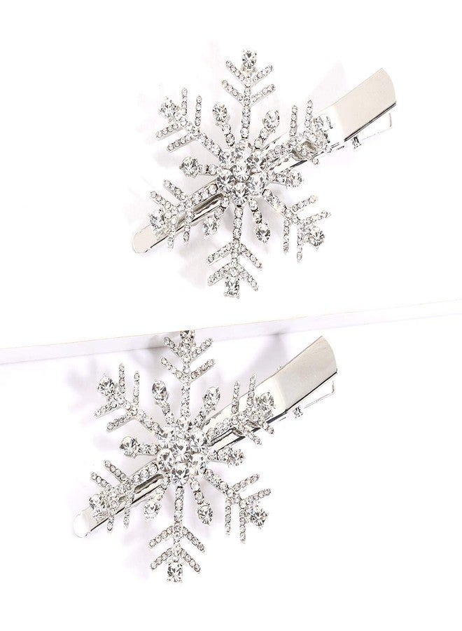 HZEYN Christmas Snowflake Hair Clips Winter Holiday Jewlry Big Crystal Snowflake Hairpin Barrette Wedding Bridal Hair Accessories (Silver) - Image 2