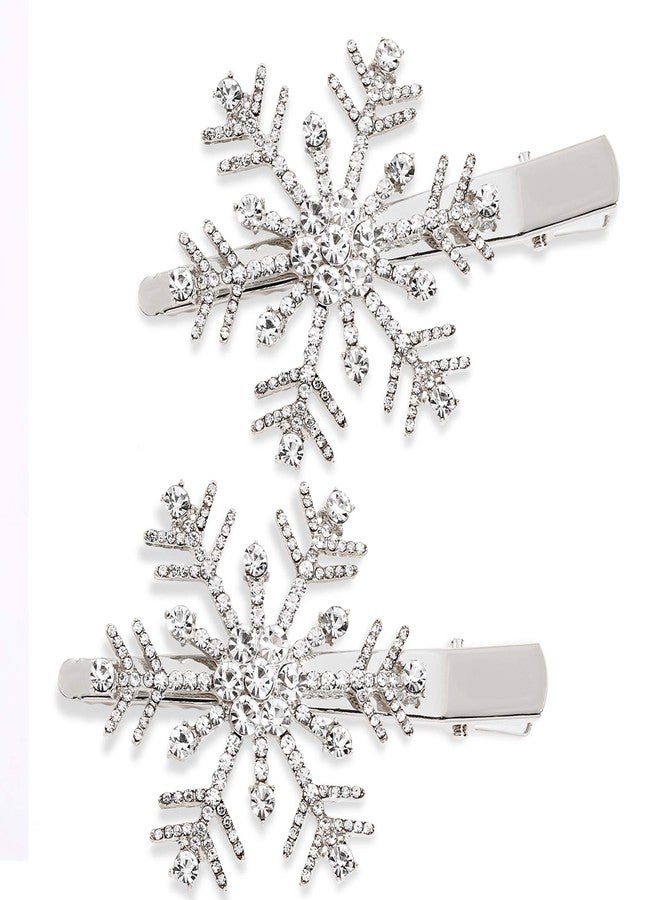 HZEYN Christmas Snowflake Hair Clips Winter Holiday Jewlry Big Crystal Snowflake Hairpin Barrette Wedding Bridal Hair Accessories (Silver) - Image 1