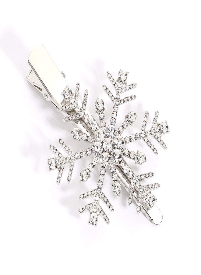 HZEYN Christmas Snowflake Hair Clips Winter Holiday Jewlry Big Crystal Snowflake Hairpin Barrette Wedding Bridal Hair Accessories (Silver) - Image 3