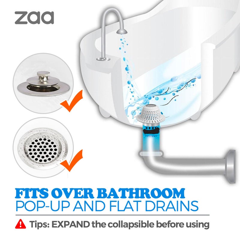 Zaa Bathtub Drain Hair Catcher  Premium Silicone Collapsible 1 Pack Drain Protector For Pop-Up And Regular Drains Of Shower  Tub  Bathroom  Sink  Light Gray - Image 3