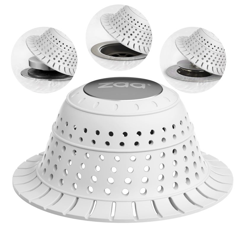 Zaa Bathtub Drain Hair Catcher  Premium Silicone Collapsible 1 Pack Drain Protector For Pop-Up And Regular Drains Of Shower  Tub  Bathroom  Sink  Light Gray - Image 1