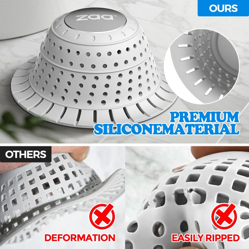 Zaa Bathtub Drain Hair Catcher  Premium Silicone Collapsible 1 Pack Drain Protector For Pop-Up And Regular Drains Of Shower  Tub  Bathroom  Sink  Light Gray - Image 4
