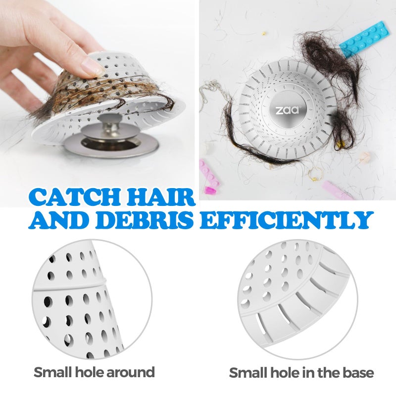 Zaa Bathtub Drain Hair Catcher  Premium Silicone Collapsible 1 Pack Drain Protector For Pop-Up And Regular Drains Of Shower  Tub  Bathroom  Sink  Light Gray - Image 5