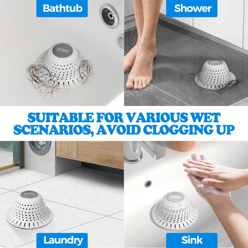 Zaa Bathtub Drain Hair Catcher  Premium Silicone Collapsible 1 Pack Drain Protector For Pop-Up And Regular Drains Of Shower  Tub  Bathroom  Sink  Light Gray - Image 2