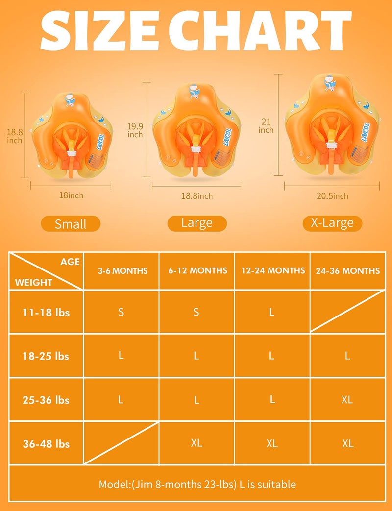 LAYCOL Baby Swimming Float Inflatable Baby Pool Float Ring with Sun Protection Canopy,add Tail no flip Over for Age of 3-36 Months (Orange, S) - Image 5
