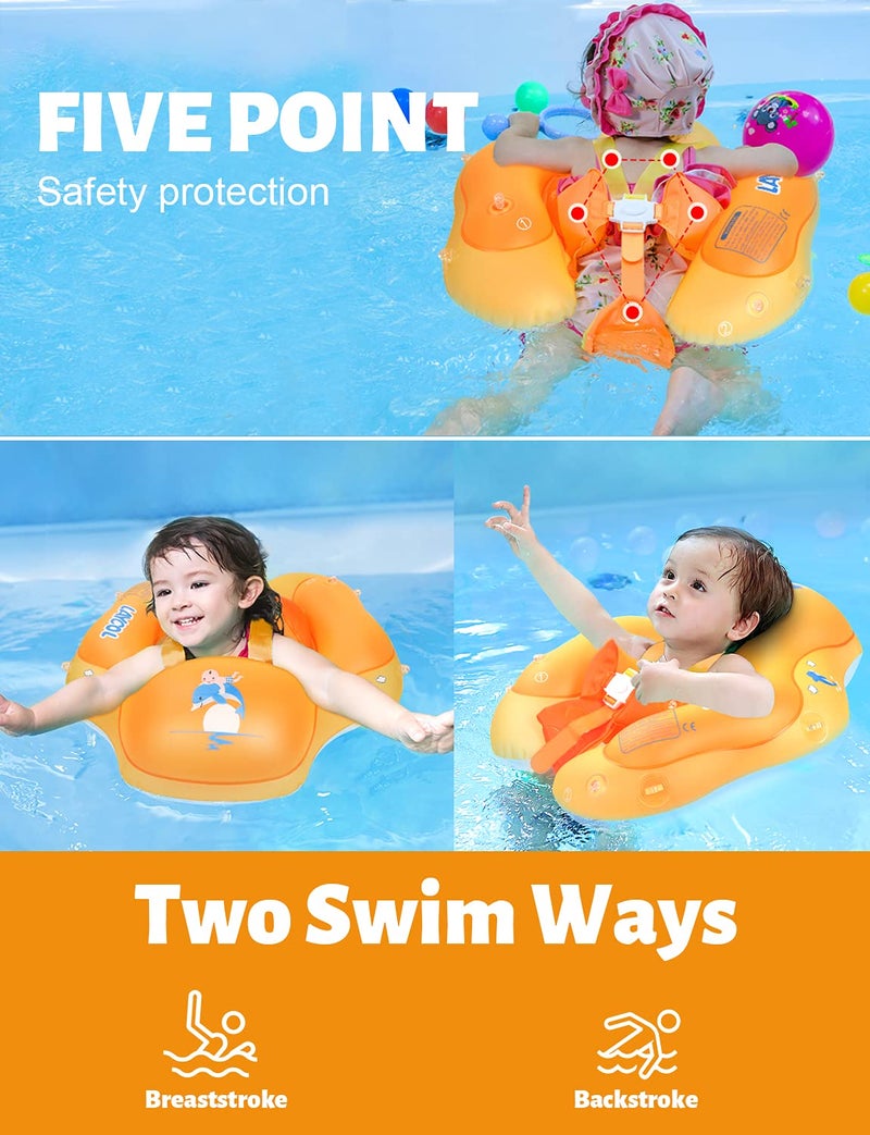 LAYCOL Baby Swimming Float Inflatable Baby Pool Float Ring with Sun Protection Canopy,add Tail no flip Over for Age of 3-36 Months (Orange, S) - Image 4