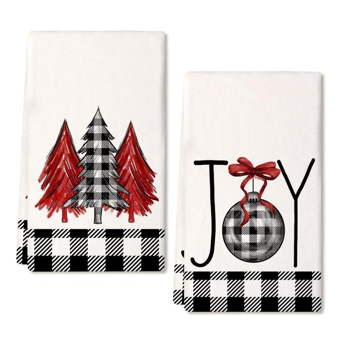 CHRISTMAS KITCHEN TOWELS SET OF 2BLACK BUFFALO PLAID XMAS TREE DISH TOWELS 18X26 INCH DRYING DISHCLOTHFARMHOUSE HOME DECORATION AD008