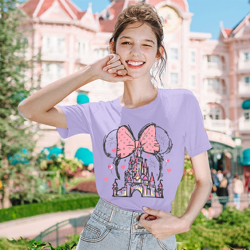 TAOHONG Women Magic Kingdom Shirt Castle Graphic Shirts Casual Family Vacation Holiday T Shirt Cute Short Sleeve Tee Top Purple - Image 4