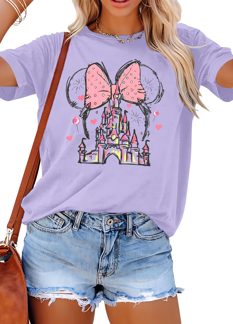 TAOHONG Women Magic Kingdom Shirt Castle Graphic Shirts Casual Family Vacation Holiday T Shirt Cute Short Sleeve Tee Top Purple - Image 1