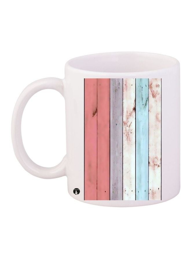 RYN Stripes Printed Coffee Mug White/Orange/Grey 11ounce