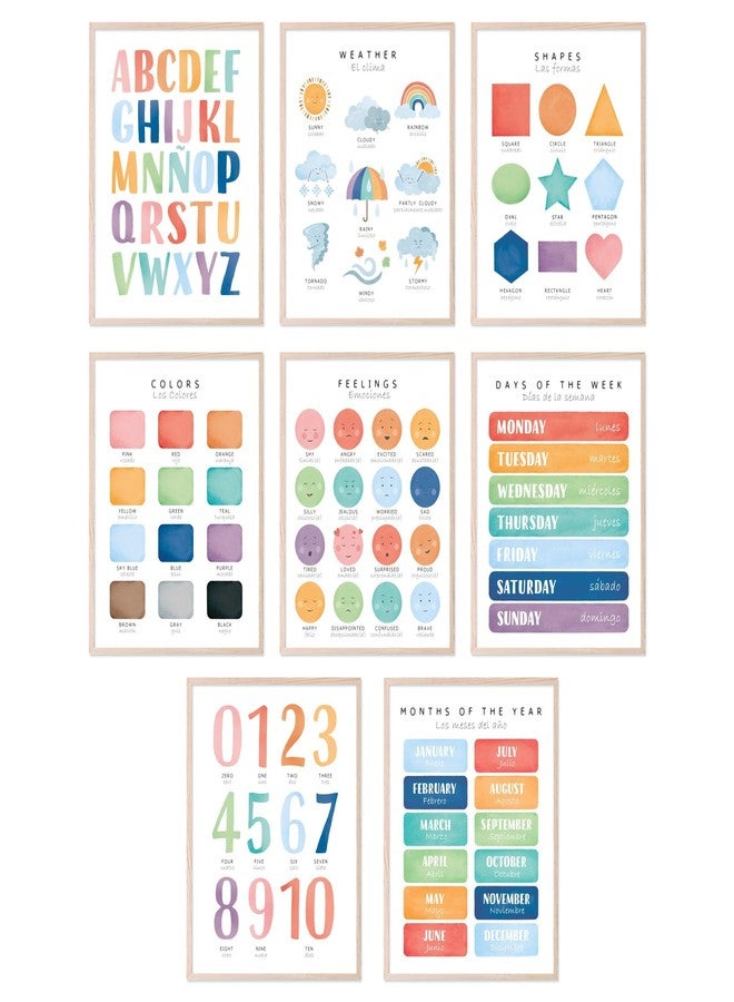 BigWig Prints Bilingual Educational Posters - Spanish and English Learning Posters for Toddlers, Preschool Classroom Decorations, Kids Educational Wall Art - Unframed Set of 8 (8x10) - Image 1