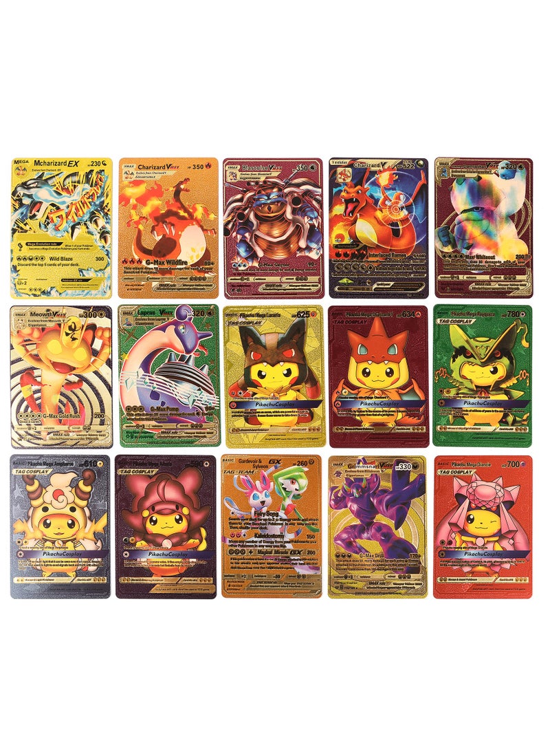 Pokemon - Gold color foiled New Design Set (55 pcs Stylish Multi Colour Card Backside),  Including Vmax Rares V Series GX EX Rares Charizard Cards - Image 1