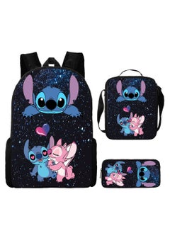 ماركة غير محددة حقيبة ظهر مدرسية مكونة من ثلاث قطع من Anime Stitch لطلاب المدارس الابتدائية والثانوية ذات سعة كبيرة 