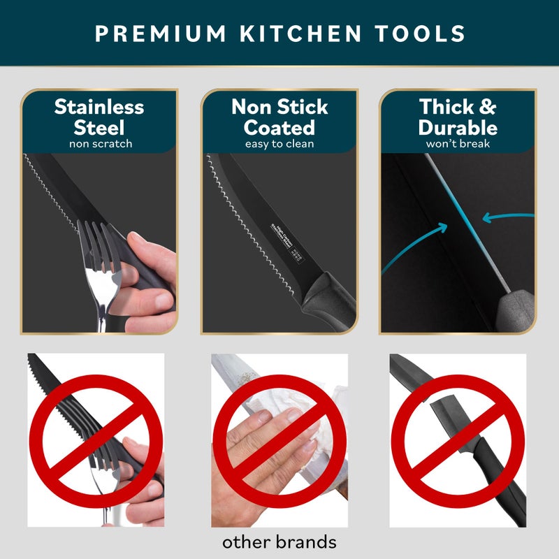 HomeHero Home Hero Steak Knives, Sharp Steak Knives Set, High-Carbon Stainless Steel Steak Knife Set, Ergonomic Handles Serrated Steak Knives (8 Pcs - Black)  - Image 3