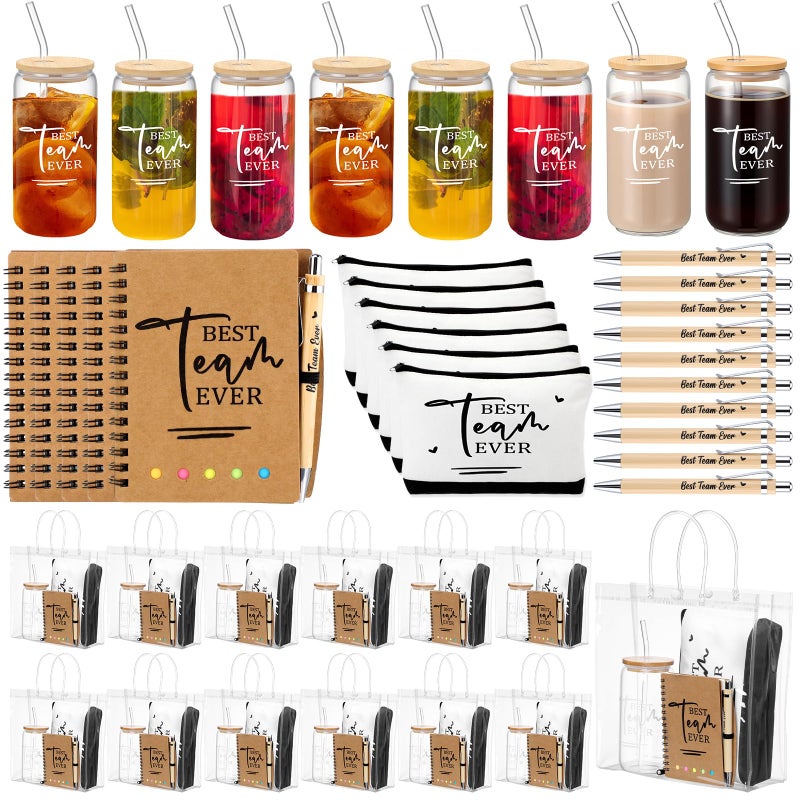 Yeyeplum Employee Appreciation Gifts Bulk Inspirational Glass Cup Makeup Bag Bamboo Pen Inspirational Notebook and Bag for Social Worker Staff Coworker Office Dental Assistant(60 Pcs,Best Team Ever) - Image 1