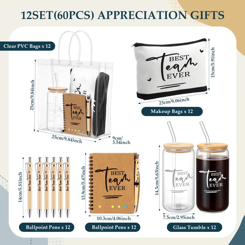 Yeyeplum Employee Appreciation Gifts Bulk Inspirational Glass Cup Makeup Bag Bamboo Pen Inspirational Notebook and Bag for Social Worker Staff Coworker Office Dental Assistant(60 Pcs,Best Team Ever) - Image 2