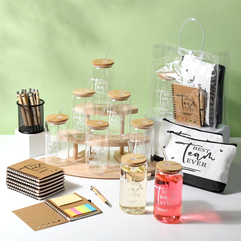 Yeyeplum Employee Appreciation Gifts Bulk Inspirational Glass Cup Makeup Bag Bamboo Pen Inspirational Notebook and Bag for Social Worker Staff Coworker Office Dental Assistant(60 Pcs,Best Team Ever) - Image 3